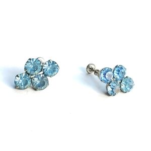 Vintage Blue Rhinestone Clip Earrings